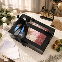 Boîte cadeau noire de luxe avec fenêtre transparente en PVC et nœud en ruban de satin, grande boîte d'emballage pour cadeaux
