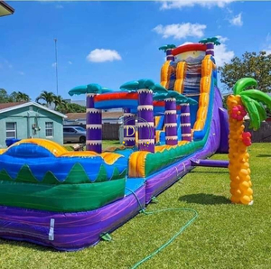 Scivolo d'Acqua Gonfiabile Gigante in PVC per Uso Commerciale, Design Foresta Tropicale con Palme, 66x16x24ft, Certificato CE, Alta Capacità - Product Image 1