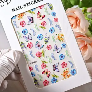 Nieuwkomers Zelfklevende 5d Nagelstickerfolie Voor Nagels Decoratie Bloem Vlinderontwerpen Nagel Stickers Manicure Benodigdheden Tool