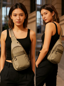 Ladeanschluss Große Kapazität Diebstahlsicherer Verschluss Outdoor Sport Herren Vintage Tragbare Reißverschluss Multifunktions-Schulterriemen Brusttasche - Product Image 2