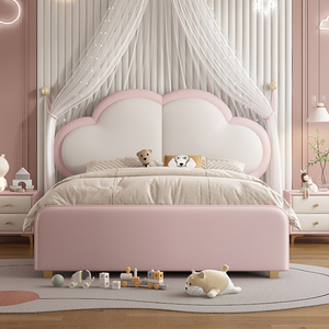 Crema stile Cloud per bambini principessa <span class=keywords><strong>letto</strong></span> a forma di amore per ragazze camera da <span class=keywords><strong>letto</strong></span> in pelle <span class=keywords><strong>letto</strong></span> <span class=keywords><strong>singolo</strong></span> moderno rosa lusso per bambini - Product Image 1