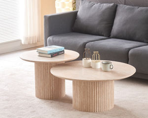 İtalyan yuvarlak traverten yuvalama sehpa doğal taş traverten sehpa yuvarlak - Product Image 2