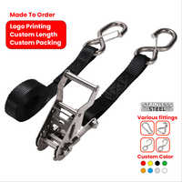 Correa de Amarre con Gancho de Bloqueo y Trinquete, Resistente a la Corrosión, Grado Marino, 27 mm, 800 kg, con Asa Ergonómica, para Fijar Moto Acuática