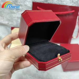 Caja de Joyería de Cuero de Lujo, Directo de Fábrica, Personalizada con Marca, para Pulseras, Aretes y Anillos, Color Rojo - Product Image 6