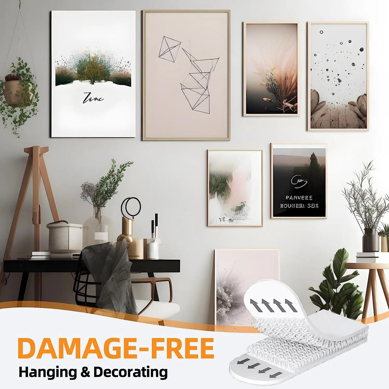 Indoor Large Damage Free Pictures Heavy Duty 16 Sets Picture Hanging Strips Hook And Loop Strips With Adhesive