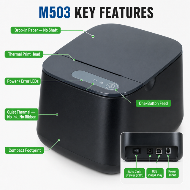 5.0 58mm Thermal Receipt Printer with Multi OS Support, ESC/POS Desktop POS Printer for Small Business Food Service