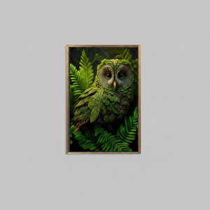 Green Owl Canvas Art: Bohemian Home Decor, <b>Large</b> Printed Wall Hanging,GOLD <b>FRAMED</b> CANVAS - Product Image 2