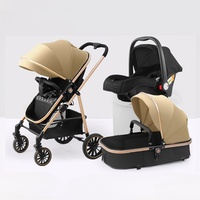 Poussette de luxe de haute qualité noire et blanche 3 en 1 pliable bidirectionnelle avec panier, siège auto, cadre en acier inoxydable