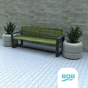 Banc de jardin extérieur en métal BDB avec lattes en bois pour patio et jardin - Product Image 1