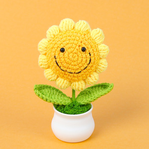 Crochet tissé à la main Pot de fleur plante à tricoter à la main Crochet tournesol <span class=keywords><strong>Cactus</strong></span> tulipe Pot Crochet Pot de fleur - Product Image 1