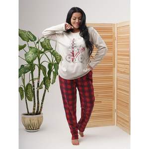 Ensemble de vêtements de nuit d'hiver pour femmes, vente en gros d'usine, molleton de coton brossé, taille élastique, pantalon à boutons, taille 48-66 - Product Image 1