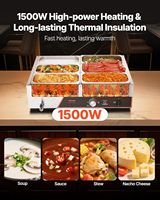 Bain-Marie Gewerblicher Speisenwärmer 1500W 6-Behälter Edelstahl Dampf-Vitrine für Buffet Restaurant Catering