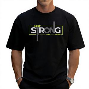 T-shirt décontracté vintage pour homme en coton 100% écologique, imprimé, manches courtes, 180 grammes, drapeau américain 'Never Give Up' - Vente en gros - Product Image 1