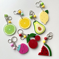 Porte-clés miroir en forme de fruits (pastèque/cerise/limon), porte-clés miroir acrylique dessin animé, breloque de sac Kawaii pour sac à dos, sac à main, clés de voiture