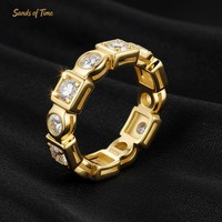 Bague Éternité Scintillante 3,5 mm en Moissanite VVS, Argent Sterling 925 Plaqué Or 18K, Sertissage Griffe, Personnalisée pour Homme Style Rappeur