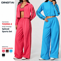Ensemble de vêtements de sport Dingtai pour femmes, coupe courte, fermeture éclair intégrale, jambes larges, 2 pièces, veste légère à col montant et pantalon, séchage rapide, entraînement