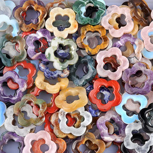 Ciondolo a Fiore di Prugna Cavo in Pietra Naturale Occhio di Tigre, Diaspro Rosso, Agata Indiana, Cristallo, 30mm, per Creazione Gioielli Fai da Te, Zitian - Product Image 5