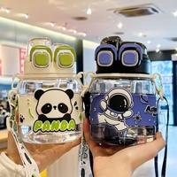 Botella de Agua Infantil de Tritán de 620 ml con Diseño de Panda, Tipo Pajita, Gran Capacidad, Portátil, Doble Pajita Deportiva para Verano