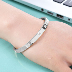 Pulsera Abierta de Acero Inoxidable con Zirconia, Engaste de Bisel de 4mm y 6mm, Joyería Unisex para Regalo - Product Image 2