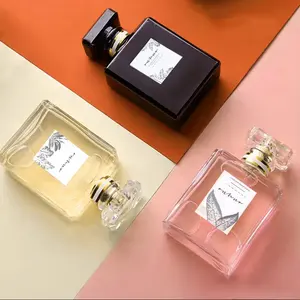 Frasco de vidro recarregável preto para perfume, frasco quadrado liso de luxo vazio para fragrância, 30ml, 50ml e 100ml