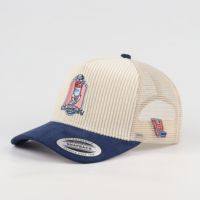 Casquette de camionneur en velours côtelé personnalisée avec logo brodé, visière pré-courbée, dos en maille sport, unisexe, 5 panneaux, pour la plage, vente en gros