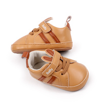 Baskets unisexes pour bébé en cuir PU à semelle souple, chaussures antidérapantes pour premiers pas avec semelle en TPR et sangle facile à fermer par auto-agrippant