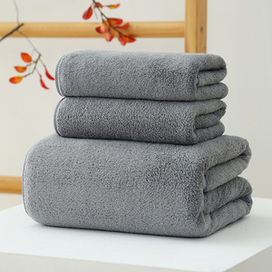 Coral Fleece <b>Bath</b> <b>Towels</b> <b>Set</b> Gray Solid Color Rectangle Quick Dry Absorbent Home Use 100D Material - Product Image 1
