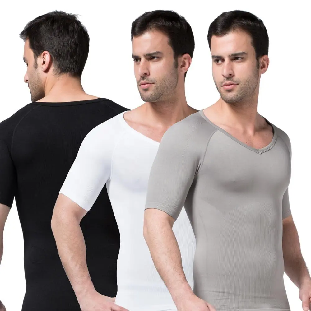 Waist Shaper ZEROBODYS W049 Seamless V-Neck T-shirts Posture Correction Compression Men's Sculpting Slimming Body Shape Wear