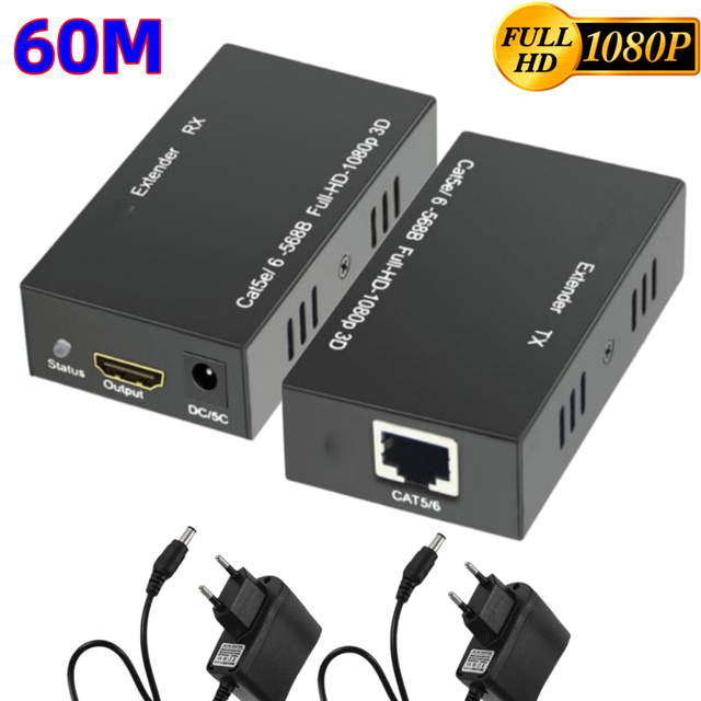 60M HDMI Extender Cat5e Cat 6 Ethernet IP TCP signal HD to Lan Converter 1080p 3D Transmitter Receiver TX RX