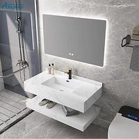 Lavabo de Luxe Double Couche en Pierre d'Ardoise Murale, en Céramique Marbre, pour Salle de Bain et Meuble Vasque