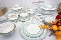 Vaisselle de luxe, vaisselle de table, porcelaine européenne de luxe, Dubai, bleu et blanc brillant, ensemble de vaisselle en gros, vaisselle de dîner