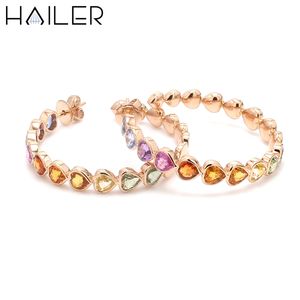 Pendientes de Aro de Colores del Arcoíris, Oro de 18K, Joyería para Mujer, Pendientes de Aro Redondos Geométricos, Pendientes Huggie de Corazó<span class=keywords><strong>n</strong></span> Abierto para Damas - Product Image 1