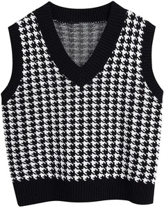 Pull en tricot sans manches géométrique à carreaux pour femmes, col en V, pull en <span class=keywords><strong>crochet</strong></span>, <span class=keywords><strong>gilet</strong></span> - Product Image 5
