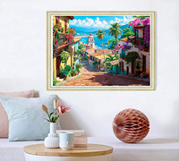Peinture murale moderne peinte à la main, peinture diamant 5D DIY carrée, paysage, diamants ronds AB, toile de peinture de ville en bord de mer européenne