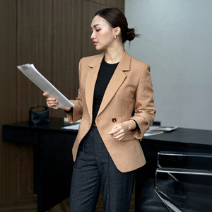 Wholesale <b>Women's</b> Solid Two Piece Business <b>Suit</b> Blazer <b>Pants</b> Set Long Sleeve Formal Office Wear Cotton Blend Anti-Pilling - Product Image 1