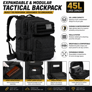 Système de transport modulaire extensible et robuste, sac à dos de randonnée, équipement de camping, organisation multifonctionnelle, sac à dos tactique MOLLE - Product Image 1