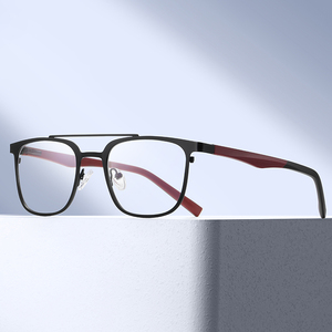 Anteojos de doble puente de Metal cuadrado <span class=keywords><strong>Retro</strong></span> para hombre, montura de gafas ópticas con bloqueo de luz azul, bisagra de resorte de patrón sólido - Product Image 3