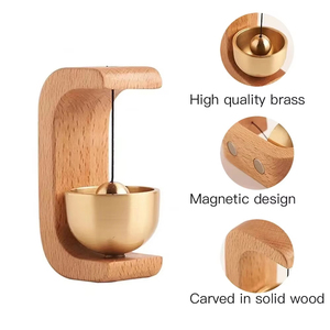 Campanilla de puerta magnética de madera maciza, campanas de viento de latón, colgante inalámbrico para entrada, decoración del hogar, diseño minimalista Art Déco - Product Image 3