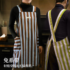 Stripe Kitchen Apron Polyester No-Tie Cooking Apron For Women Men Daily Use - Product Image 2