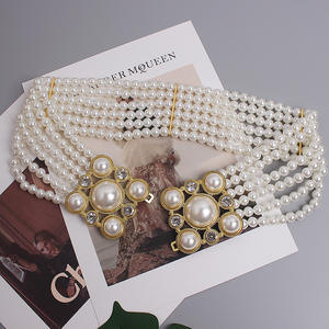 Lujo Retro Full Pearl Diamond Hebilla Elástico Wid Cintura Cadena Mujeres Pearl Belt - Product Image 4