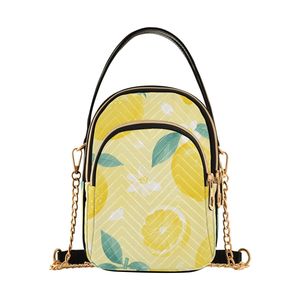Summer Lemon Print Mini Crossbody Bag for Women, Triple Zipper Quilted Phone <b>Purse</b> Fits 6.8" Smartphone, Detachable Chain Strap - Product Image 1