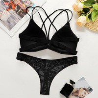 Ensemble Lingerie Florale en Dentelle Sexy Très Vendu Style Européen Américain, Soutien-Gorge Dos Nu à Boucle Avant et Culotte Push-up en Dentelle