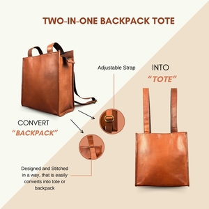 Madosh Genuine <b>Leather</b> 2-in-1 Brown Medium <b>Backpack</b> tote <b>handbag</b> easily convertible dual design purse - Product Image 5
