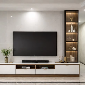 Moderno Mueble para TV de Madera con Soporte de Piso, Gabinete de Exhibición y Estante de Almacenamiento para Sala de Estar - Product Image 1