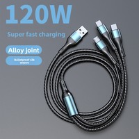 Câble de données tressé trois-en-un Type-C et Micro-USB, chargeur de voiture à charge ultra-rapide universel pour