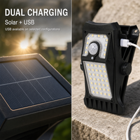 Lampe murale LED solaire USB à double charge avec détecteur de mouvement, changement de couleur RGB, télécommande, pour extérieur, camping, patio, clôture