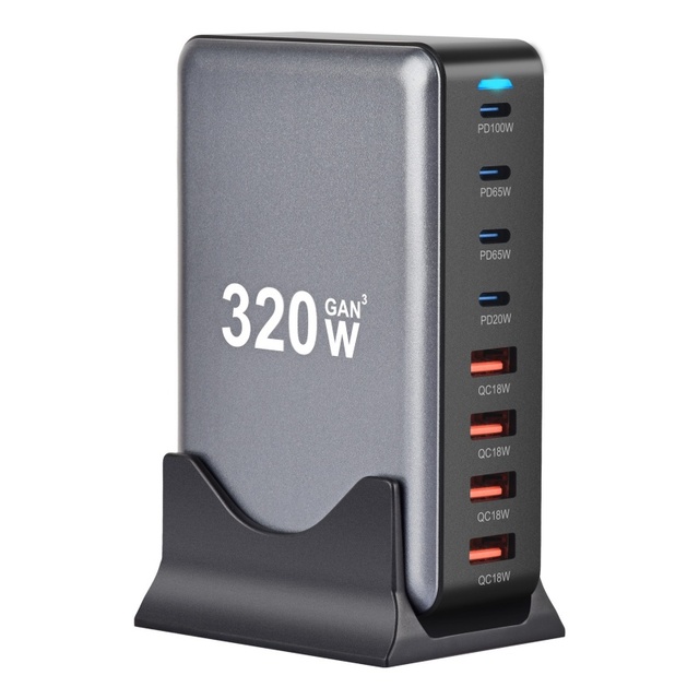 GaN 4 Port USB-C 7.5W OTP 360 Rotation Multi Device Power Hub Fast Desktop Charger for Notebook Tablet Mobile Studio