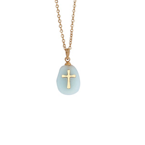 Collana con ciondolo a croce in pietra naturale grezza, catena in acciaio inossidabile, collana con cristallo curativo per donna, gioielli religiosi alla moda. - Product Image 6