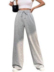 Women's Wide Leg <b>Pants</b> Loose Fit Straight Trousers Drawstring Waist Summer Wear - Product Image 1