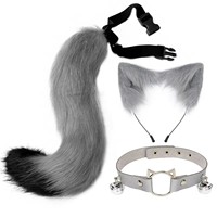 Lot de 3 : Bandeau oreilles de chat et renard en peluche, collier ras-du-cou et queue pour cosplay SM